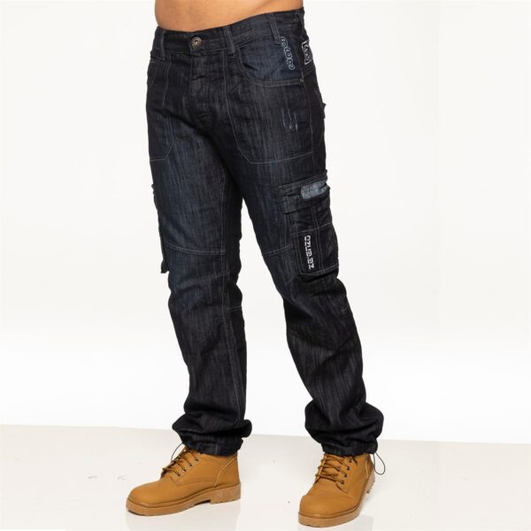 Enzo Combat Jeans Mens Cargo Denim Trousers Casual Work Pants In Dark Blue