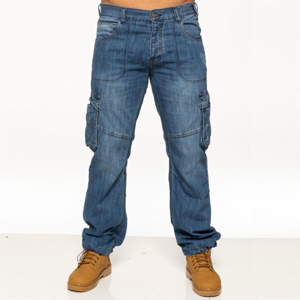 Enzo Combat Jeans Mens Cargo Denim Trousers Casual Work Pants In Blue - Image 3