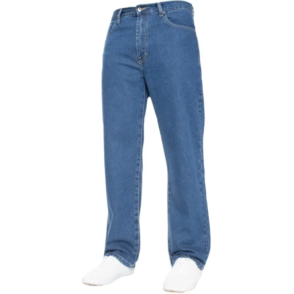 Mens Jeans Straight Leg Regular Fit Heavy Denim Trouser Pants In Stone Wash - Image 2