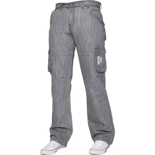 Enzo Mens Cargo Combat Jeans Denim Trouser Casual Work Pants In Grey - Image 2