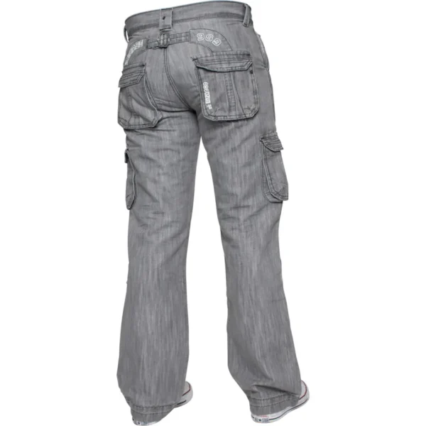 Enzo Mens Cargo Combat Jeans Denim Trouser Casual Work Pants In Grey - Image 3