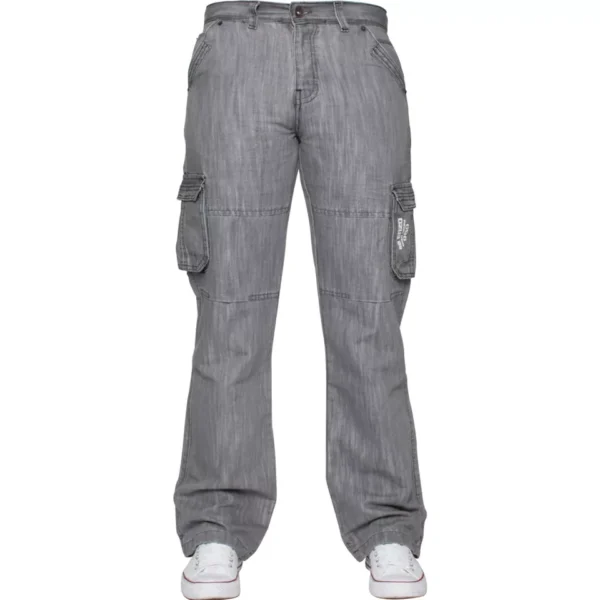 Enzo Mens Cargo Combat Jeans Denim Trouser Casual Work Pants In Grey - Image 4