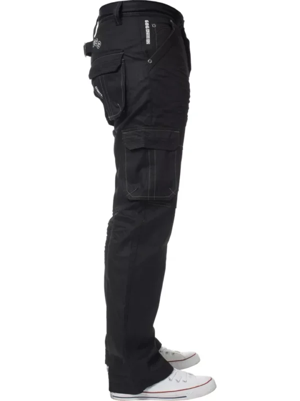 Enzo Mens Cargo Combat Jeans Denim Trouser Casual Work Pants In Black Coated - Image 5