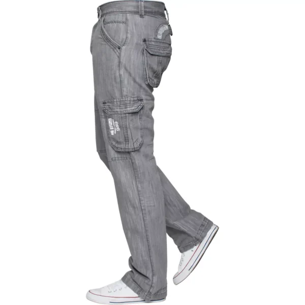 Enzo Mens Cargo Combat Jeans Denim Trouser Casual Work Pants In Grey - Image 6