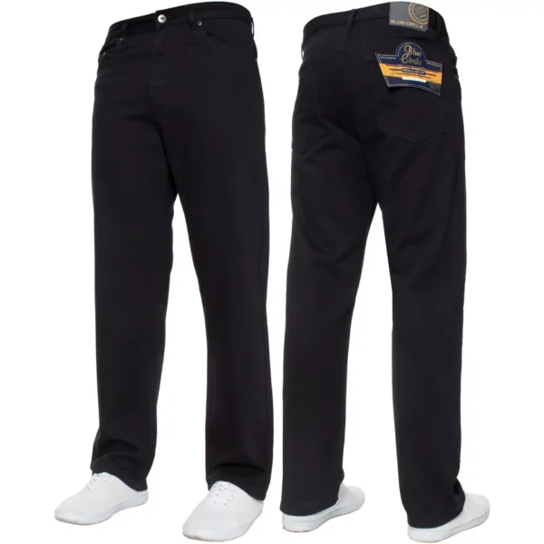 Mens Jeans Straight Leg Regular Fit Heavy Denim Trouser Pants In Black