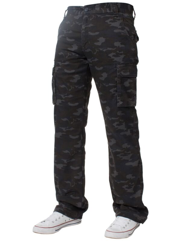 Kruze Mens Military Combat Work Trousers Camouflage Cargo Camo Army Casual Pants In Dark Khaki - Image 2