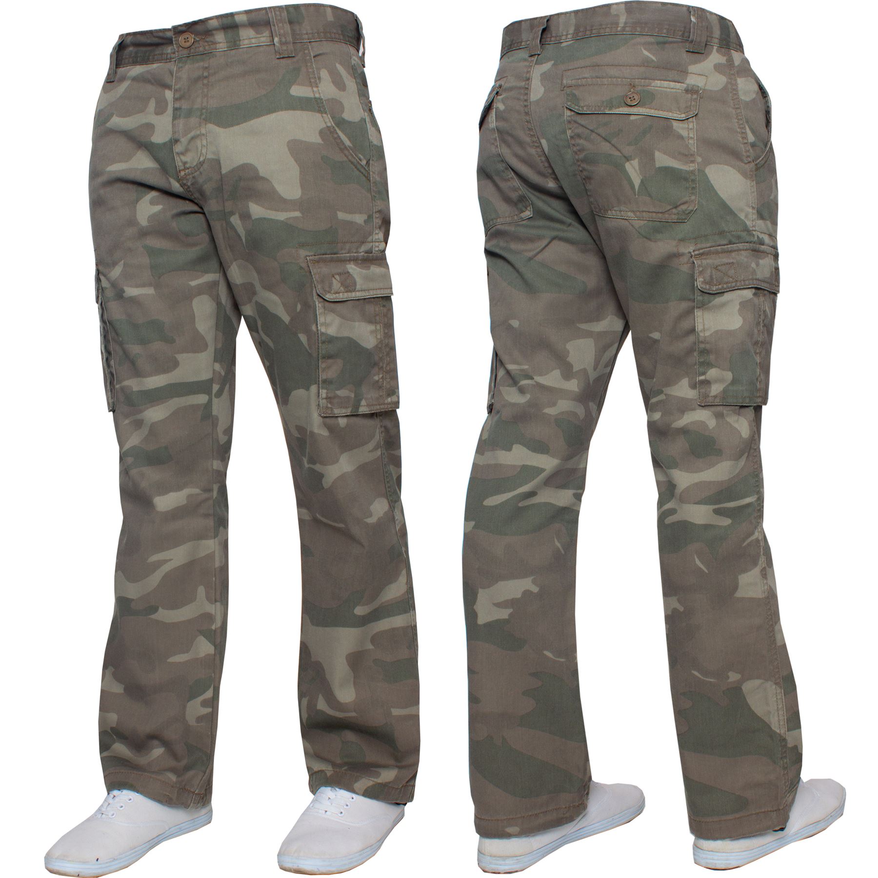 Kruze Mens Military Combat Work Trousers Camouflage Cargo Camo Army Casual Pants In Khaki